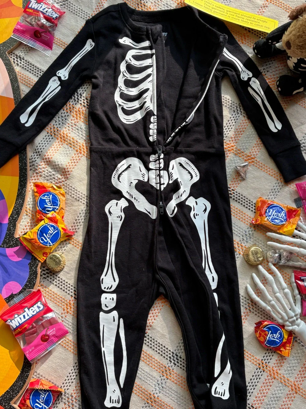 Black Skelton Snug-Fit Zip-Front Footed Pajama One-Piece For Toddler